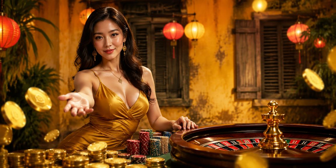 Bàn roulette với ánh đèn lồng Hội An lung linh về đêm