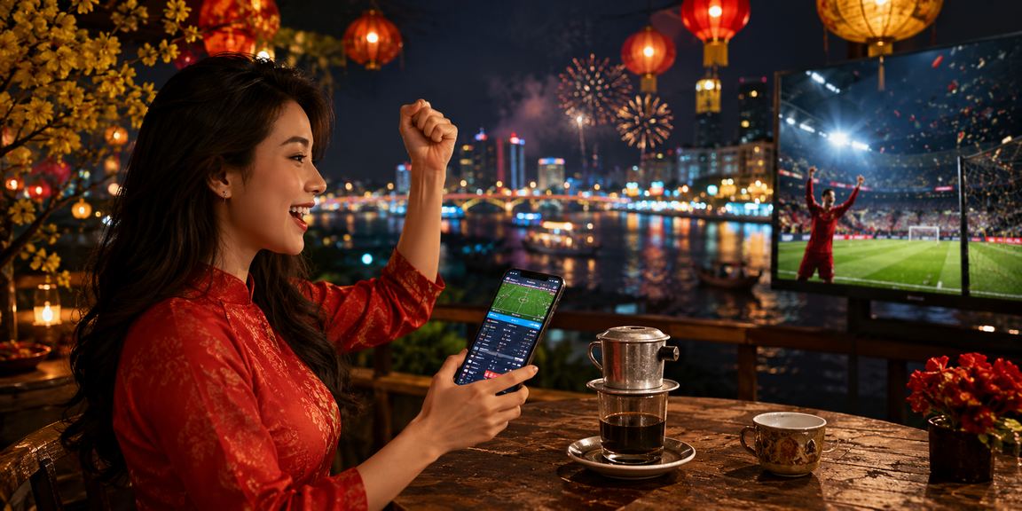 Người dùng tại vùng Mekong xem kèo thể thao và quản lý tài khoản trực tuyến bên ly cà phê