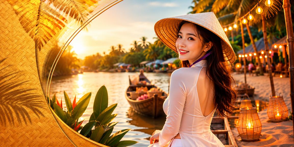 Hình ảnh thưởng VIP đặc sắc tại vùng đồng bằng sông Cửu Long với nón lá truyền thống